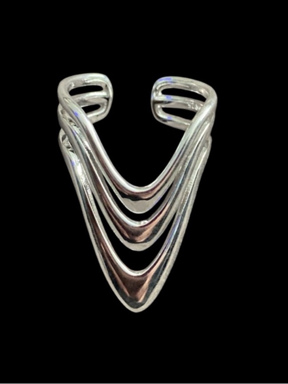 .925 Sterling Silver Layered V-Shaped Chevron Women's Cuff Ring